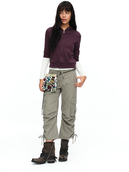 oinimi Retro Plum Cropped Mid Sleeve Hooded Slim Women&