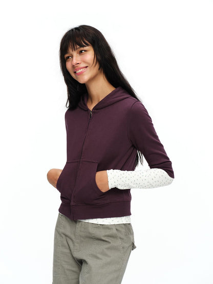 oinimi Retro Plum Cropped Mid Sleeve Hooded Slim Women&