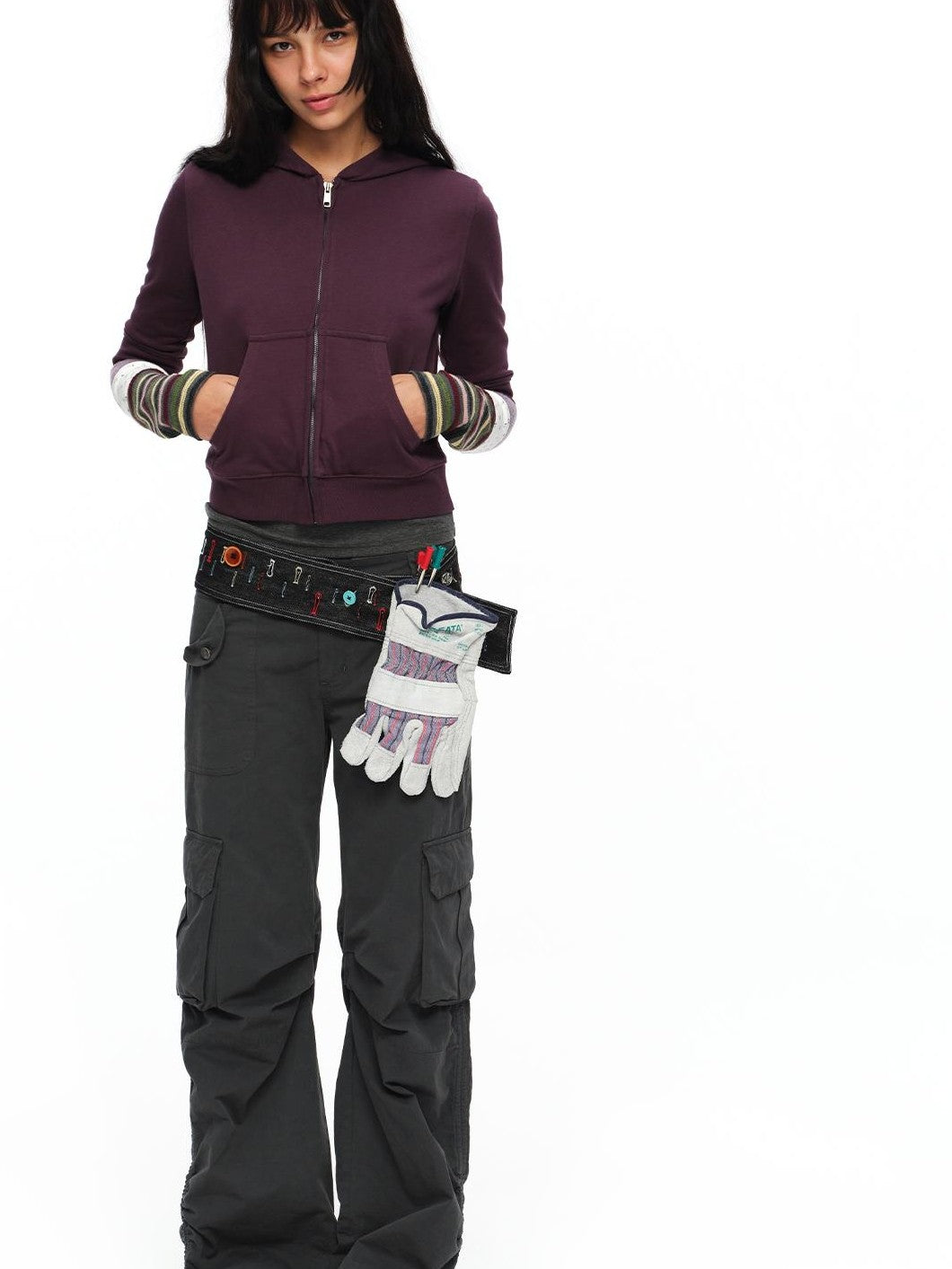 oinimi Retro Plum Cropped Mid Sleeve Hooded Slim Women&