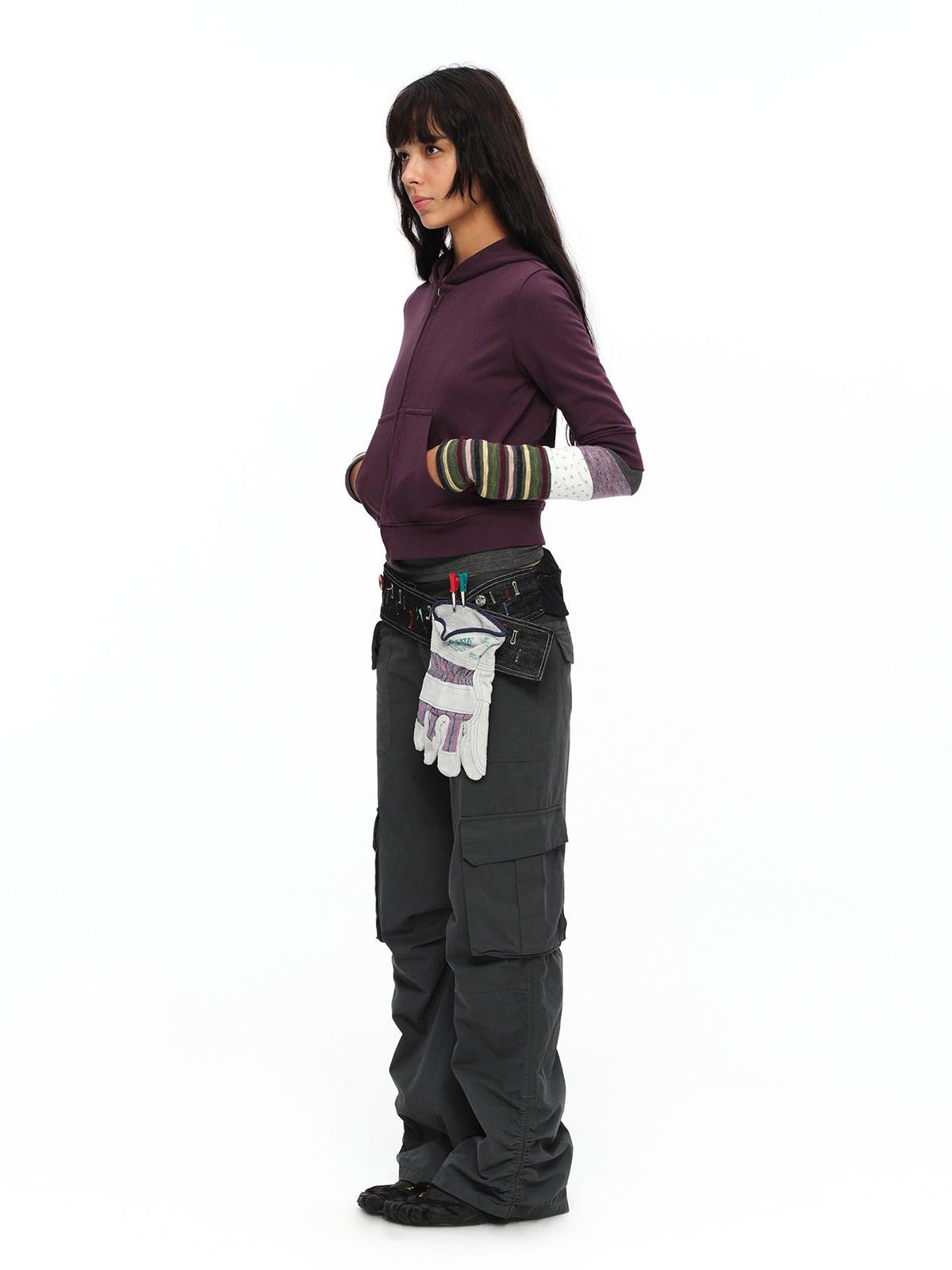 oinimi Retro Plum Cropped Mid Sleeve Hooded Slim Women&