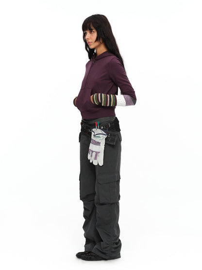 oinimi Retro Plum Cropped Mid Sleeve Hooded Slim Women&