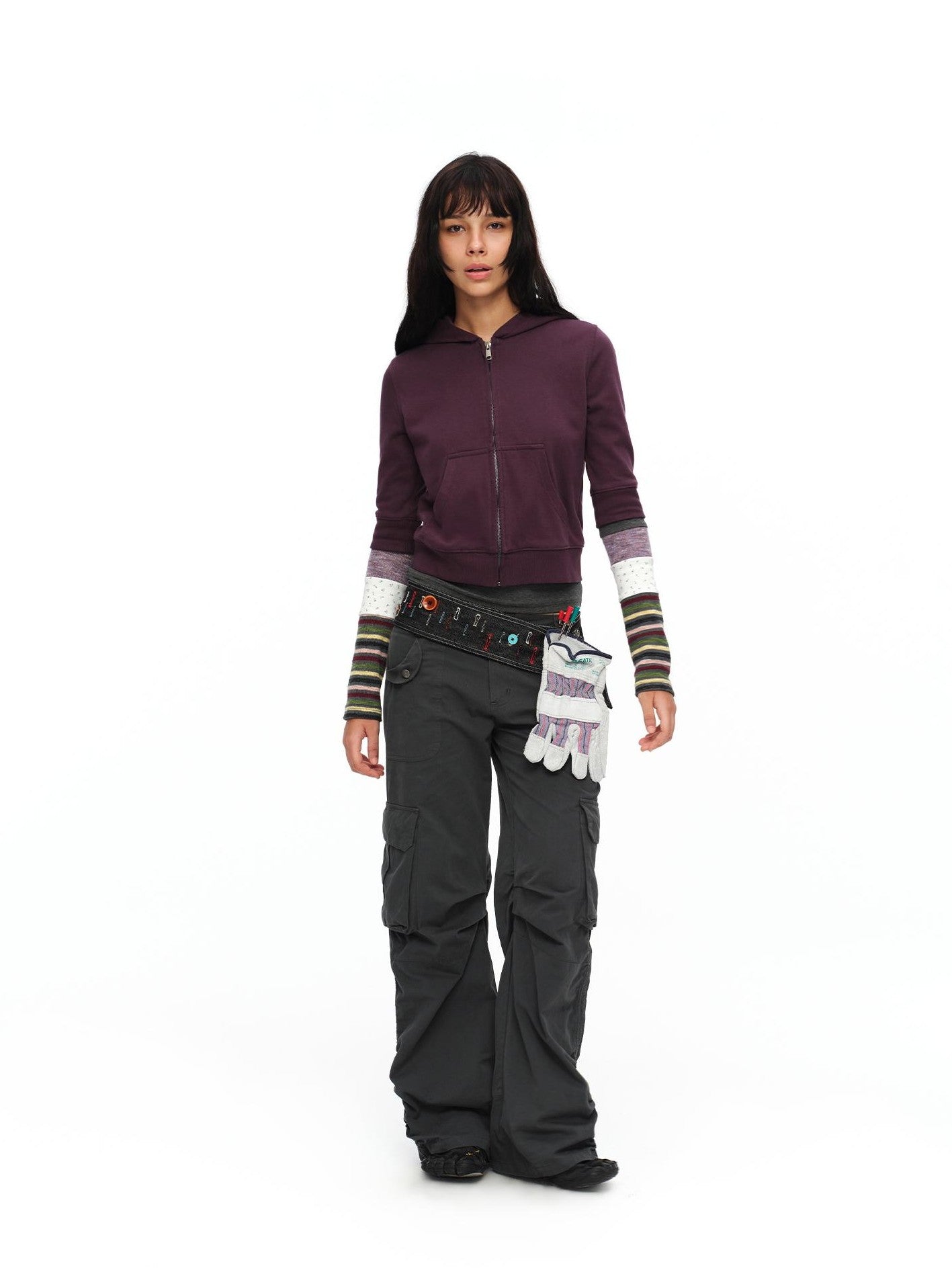 oinimi Retro Plum Cropped Mid Sleeve Hooded Slim Women&