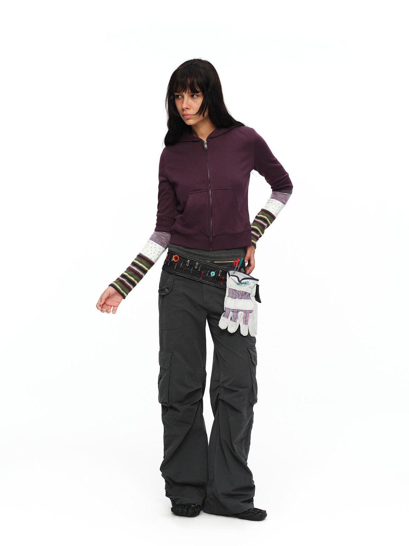 oinimi Retro Plum Cropped Mid Sleeve Hooded Slim Women&