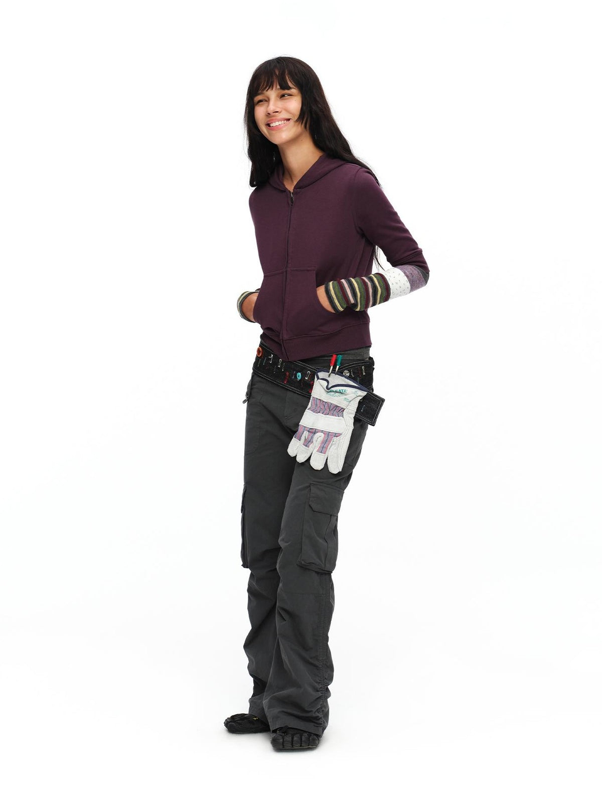 oinimi Retro Plum Cropped Mid Sleeve Hooded Slim Women&