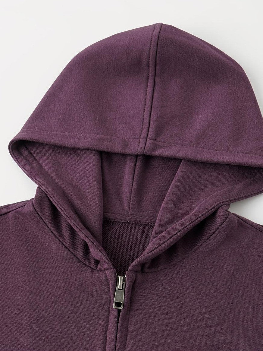 oinimi Retro Plum Cropped Mid Sleeve Hooded Slim Women&