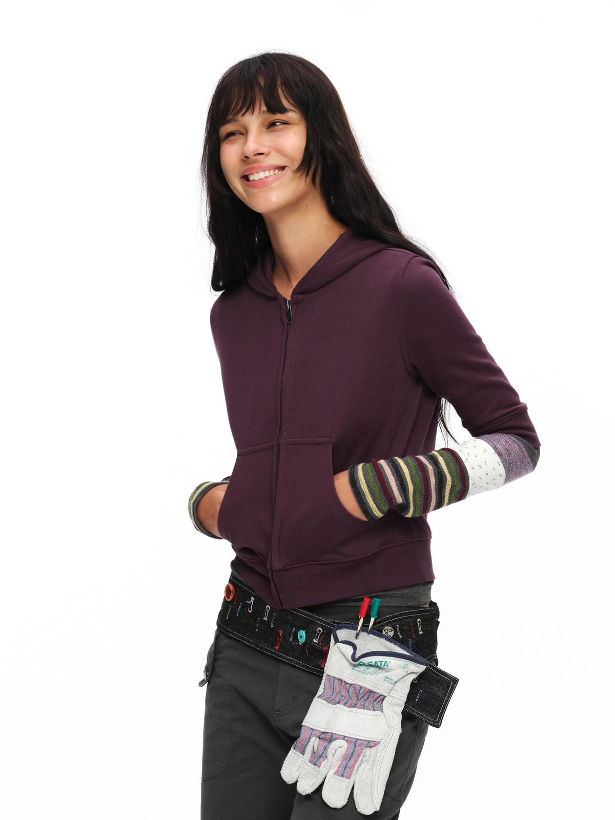 oinimi Retro Plum Cropped Mid Sleeve Hooded Slim Women&