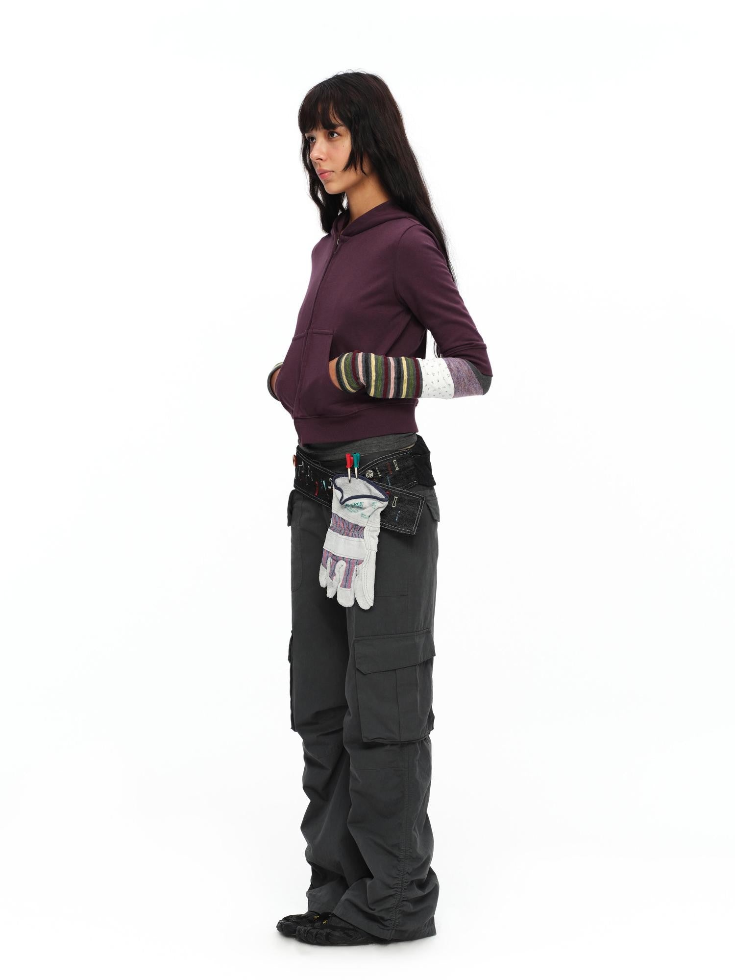 oinimi Retro Plum Cropped Mid Sleeve Hooded Slim Women&