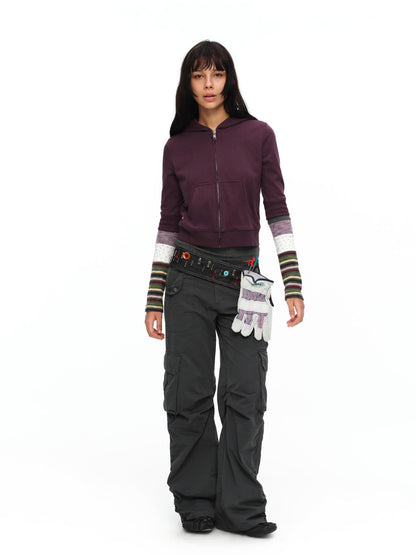 oinimi Retro Plum Cropped Mid Sleeve Hooded Slim Women&