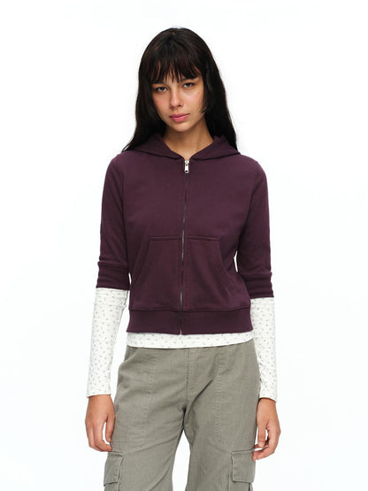 oinimi Retro Plum Cropped Mid Sleeve Hooded Slim Women&