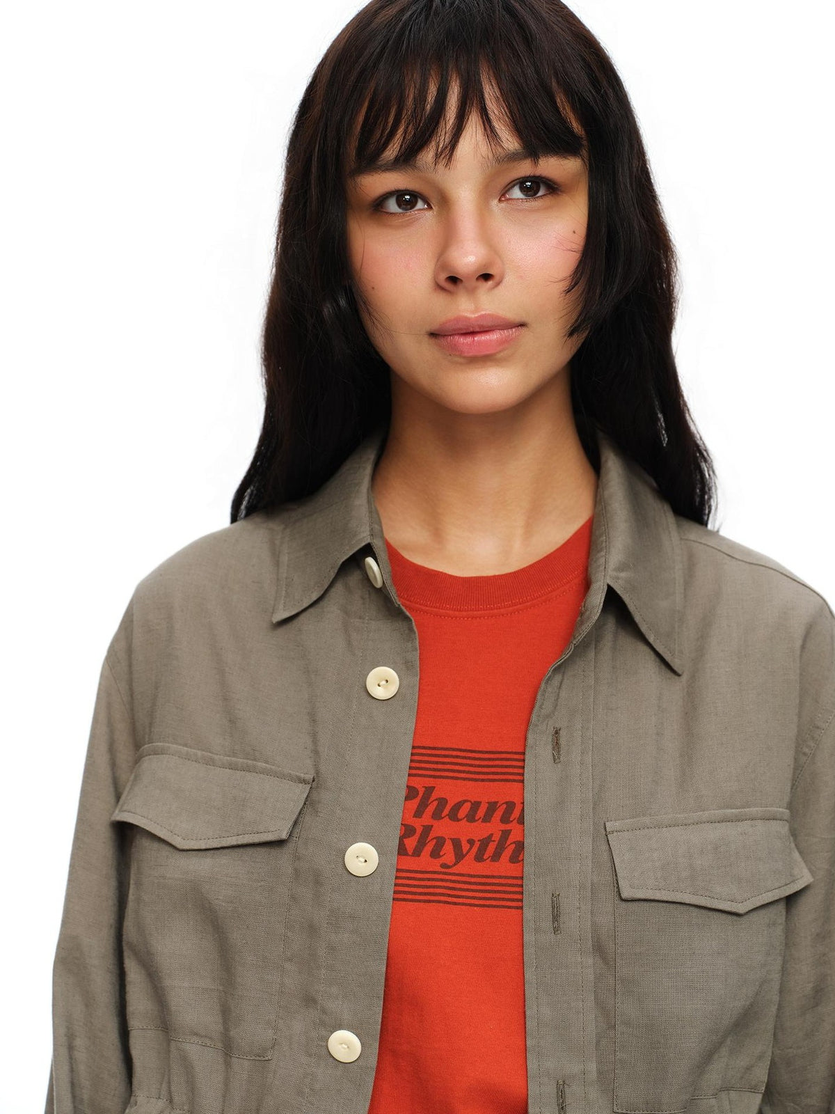 oinimi Rolled Sleeve Hunter Jacket Waist Cinch Women&