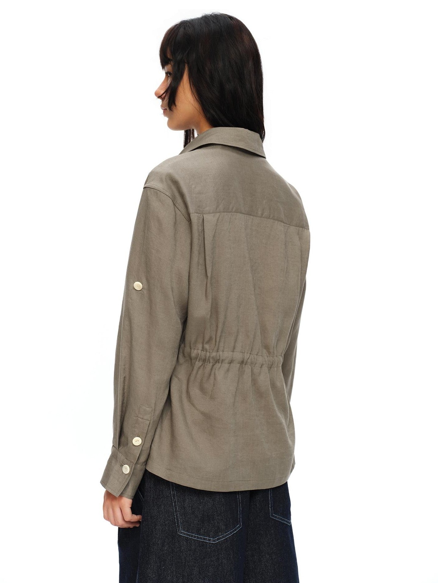 oinimi Rolled Sleeve Hunter Jacket Waist Cinch Women&