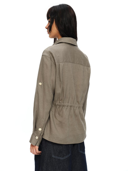 oinimi Rolled Sleeve Hunter Jacket Waist Cinch Women&