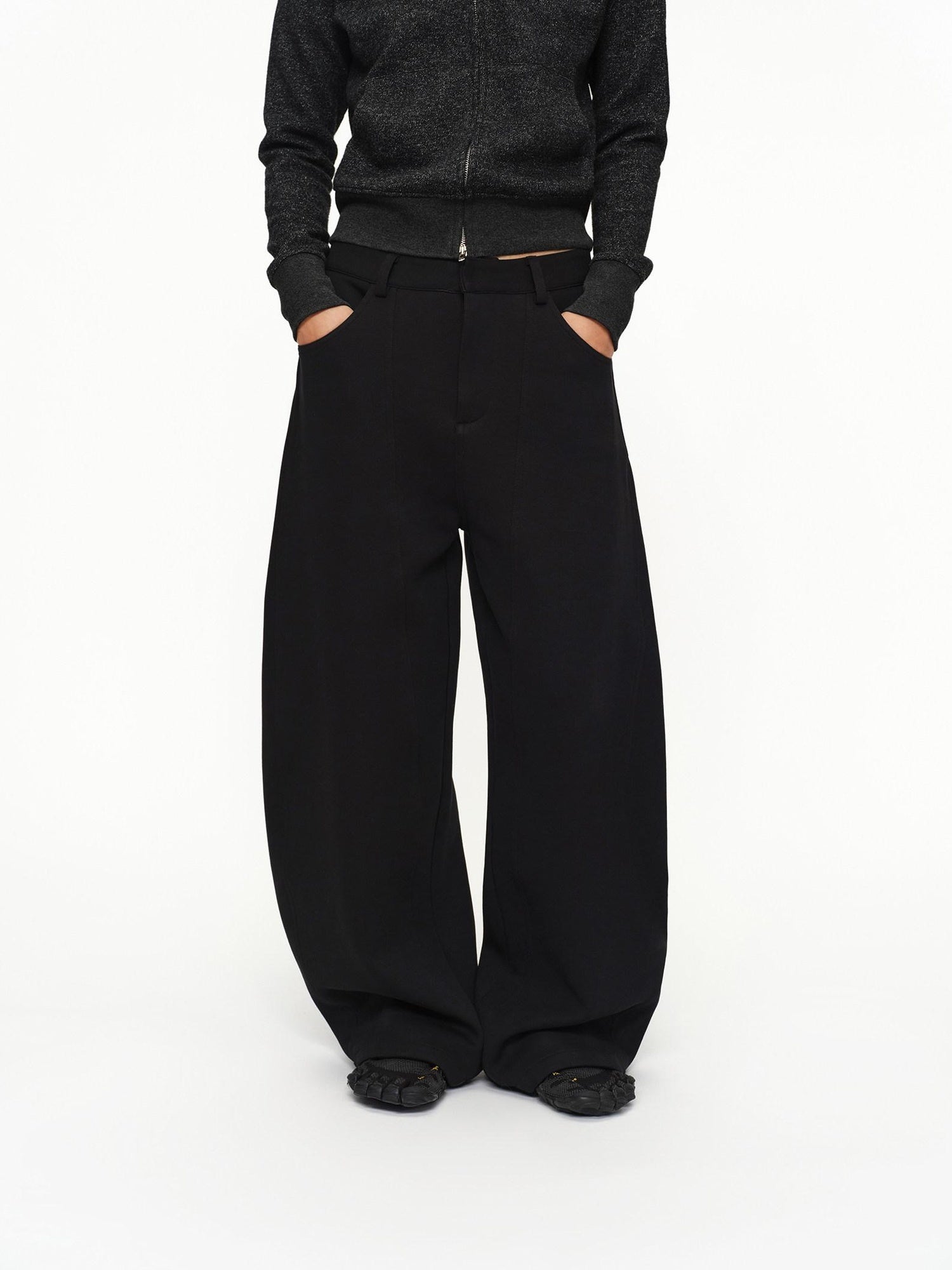 oinimi Shape Retaining Wide Leg Knit Cotton Zip Fly Unisex Work Black Navy Pants