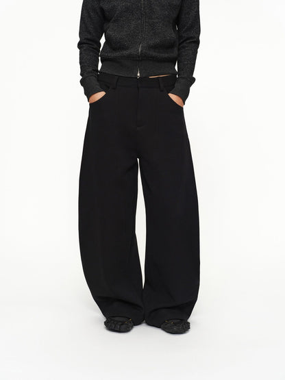 oinimi Shape Retaining Wide Leg Knit Cotton Zip Fly Unisex Work Black Navy Pants