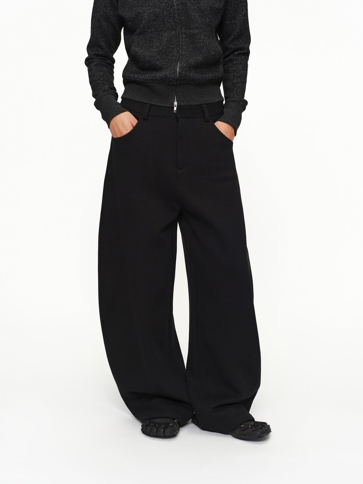 oinimi Shape Retaining Wide Leg Knit Cotton Zip Fly Unisex Work Black Navy Pants
