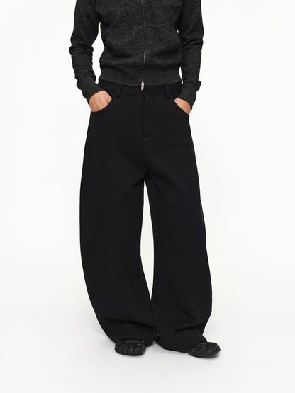 oinimi Shape Retaining Wide Leg Knit Cotton Zip Fly Unisex Work Black Navy Pants