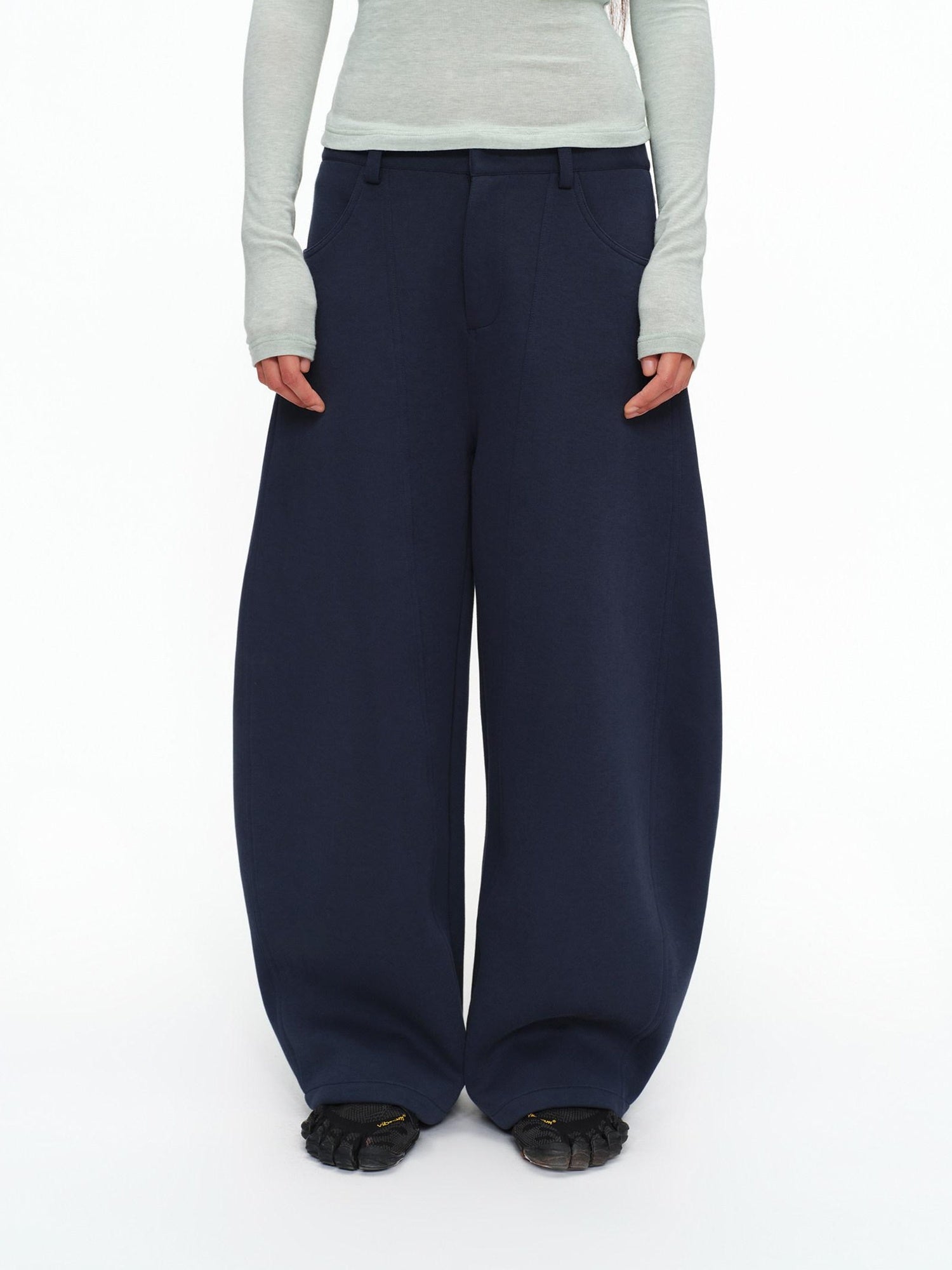 oinimi Shape Retaining Wide Leg Knit Cotton Zip Fly Unisex Work Black Navy Pants