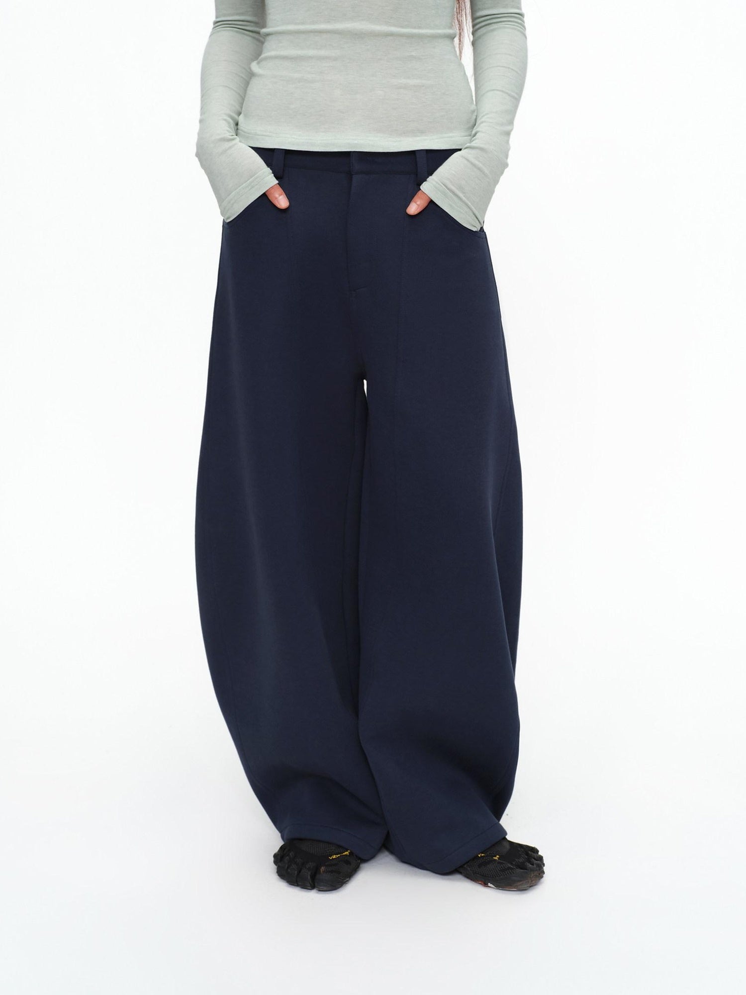 oinimi Shape Retaining Wide Leg Knit Cotton Zip Fly Unisex Work Black Navy Pants
