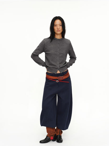 oinimi Shape Retaining Wide Leg Knit Cotton Zip Fly Unisex Work Black Navy Pants