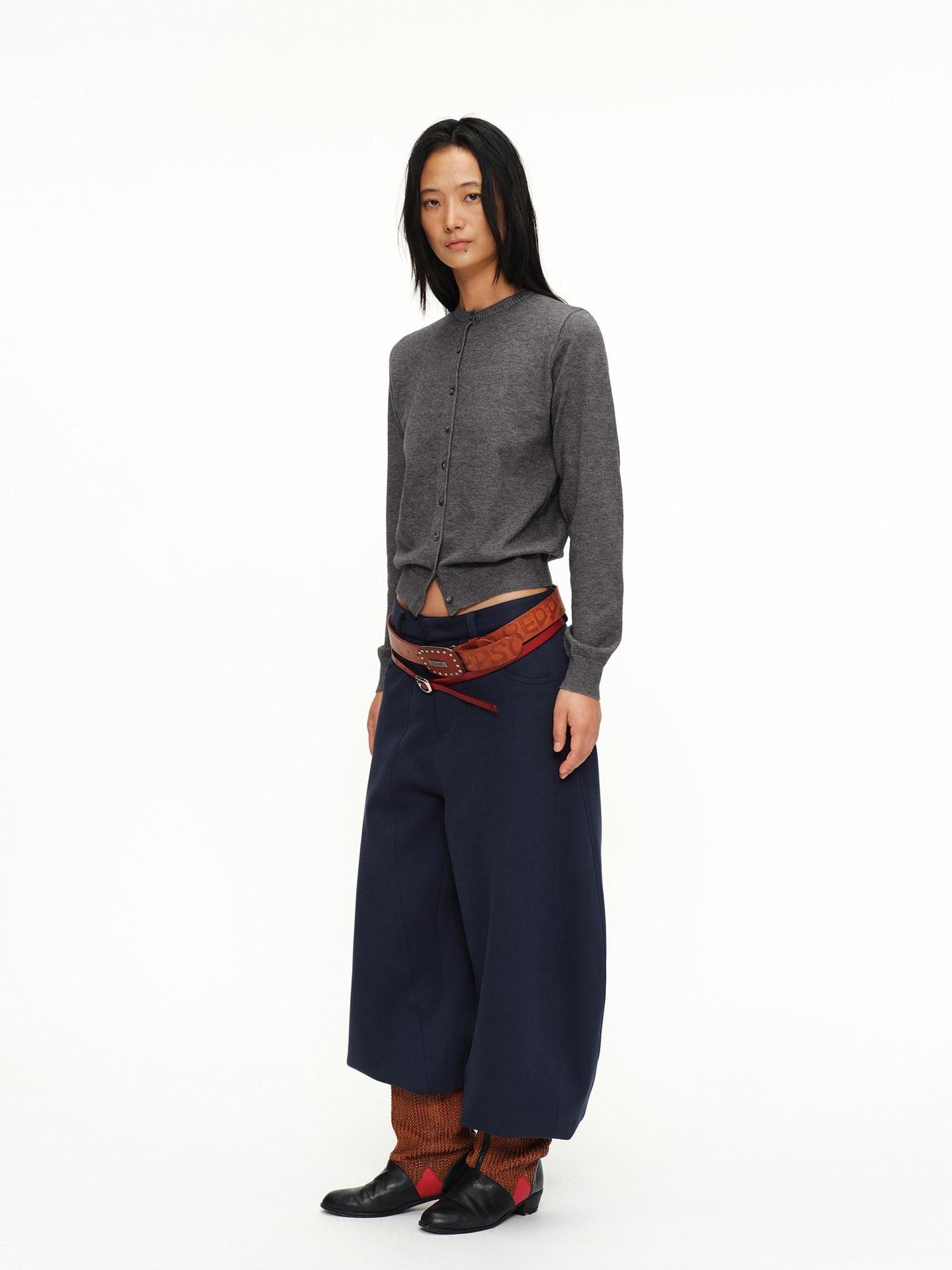 oinimi Shape Retaining Wide Leg Knit Cotton Zip Fly Unisex Work Black Navy Pants