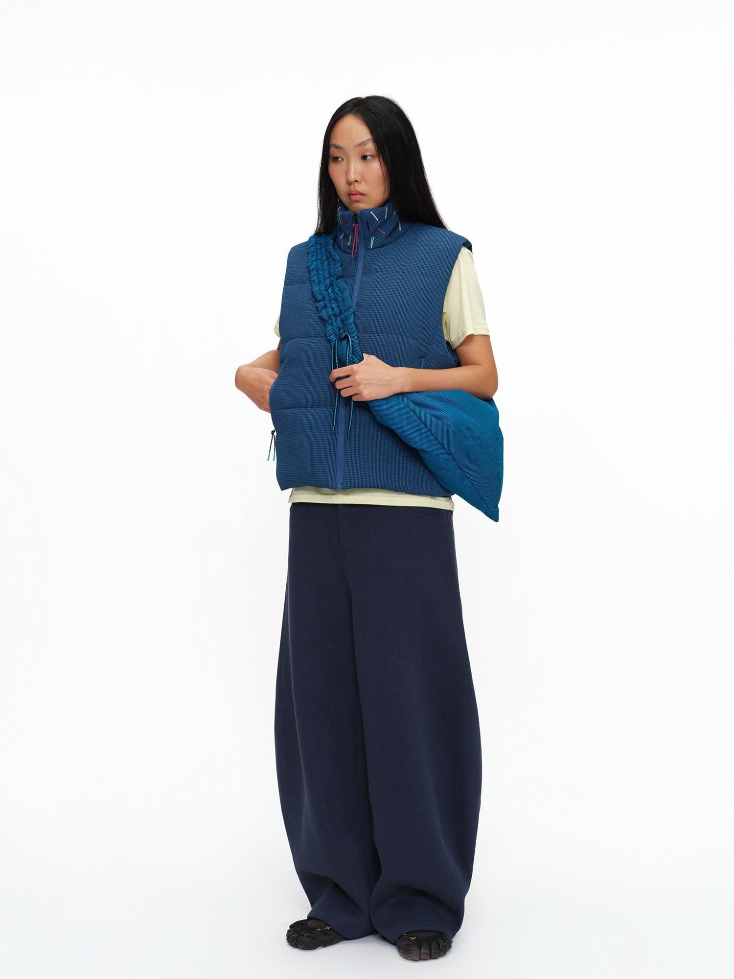 oinimi Shape Retaining Wide Leg Knit Cotton Zip Fly Unisex Work Black Navy Pants