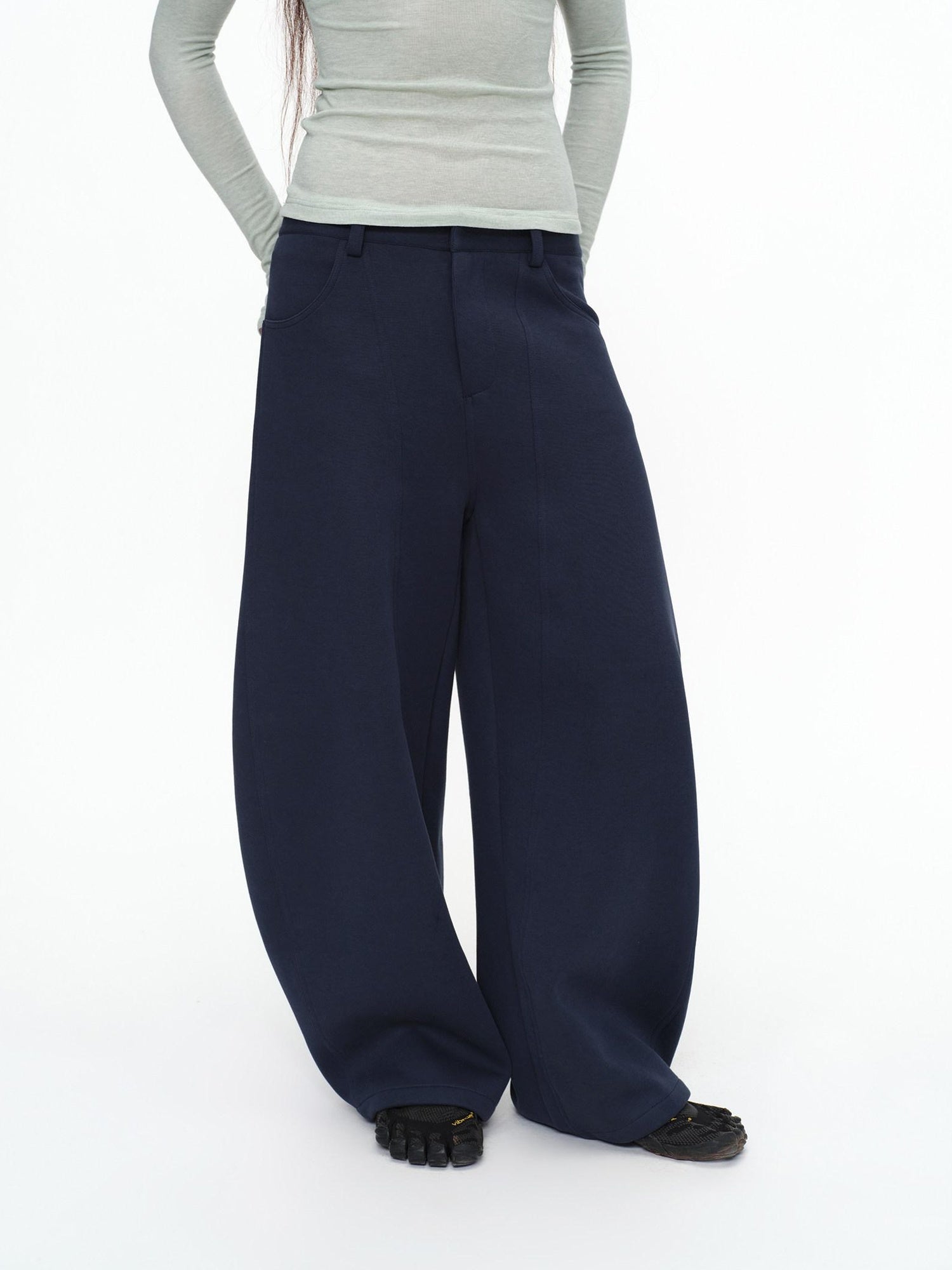 oinimi Shape Retaining Wide Leg Knit Cotton Zip Fly Unisex Work Black Navy Pants