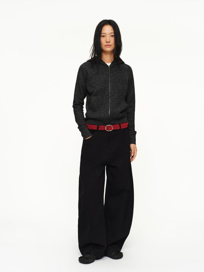 oinimi Shape Retaining Wide Leg Knit Cotton Zip Fly Unisex Work Black Navy Pants