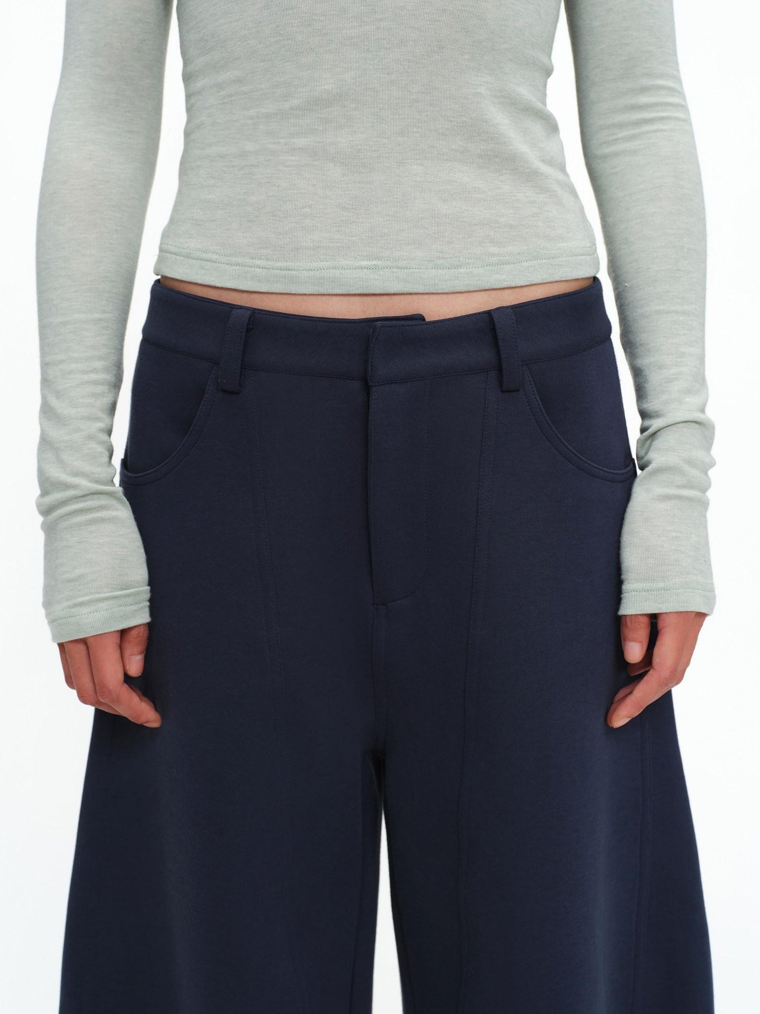 oinimi Shape Retaining Wide Leg Knit Cotton Zip Fly Unisex Work Black Navy Pants