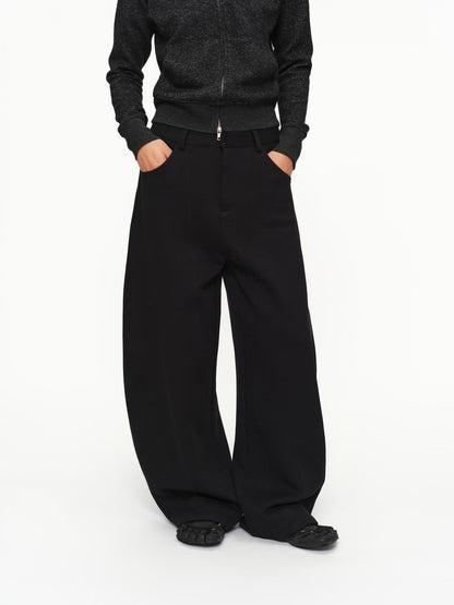 oinimi Shape Retaining Wide Leg Knit Cotton Zip Fly Unisex Work Black Navy Pants