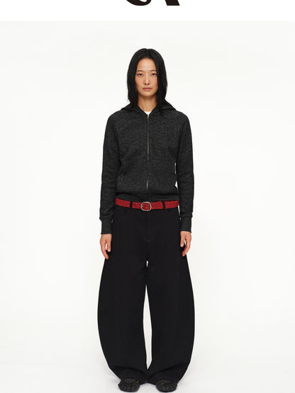 oinimi Shape Retaining Wide Leg Knit Cotton Zip Fly Unisex Work Black Navy Pants