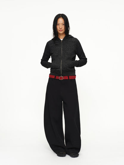 oinimi Shape Retaining Wide Leg Knit Cotton Zip Fly Unisex Work Black Navy Pants