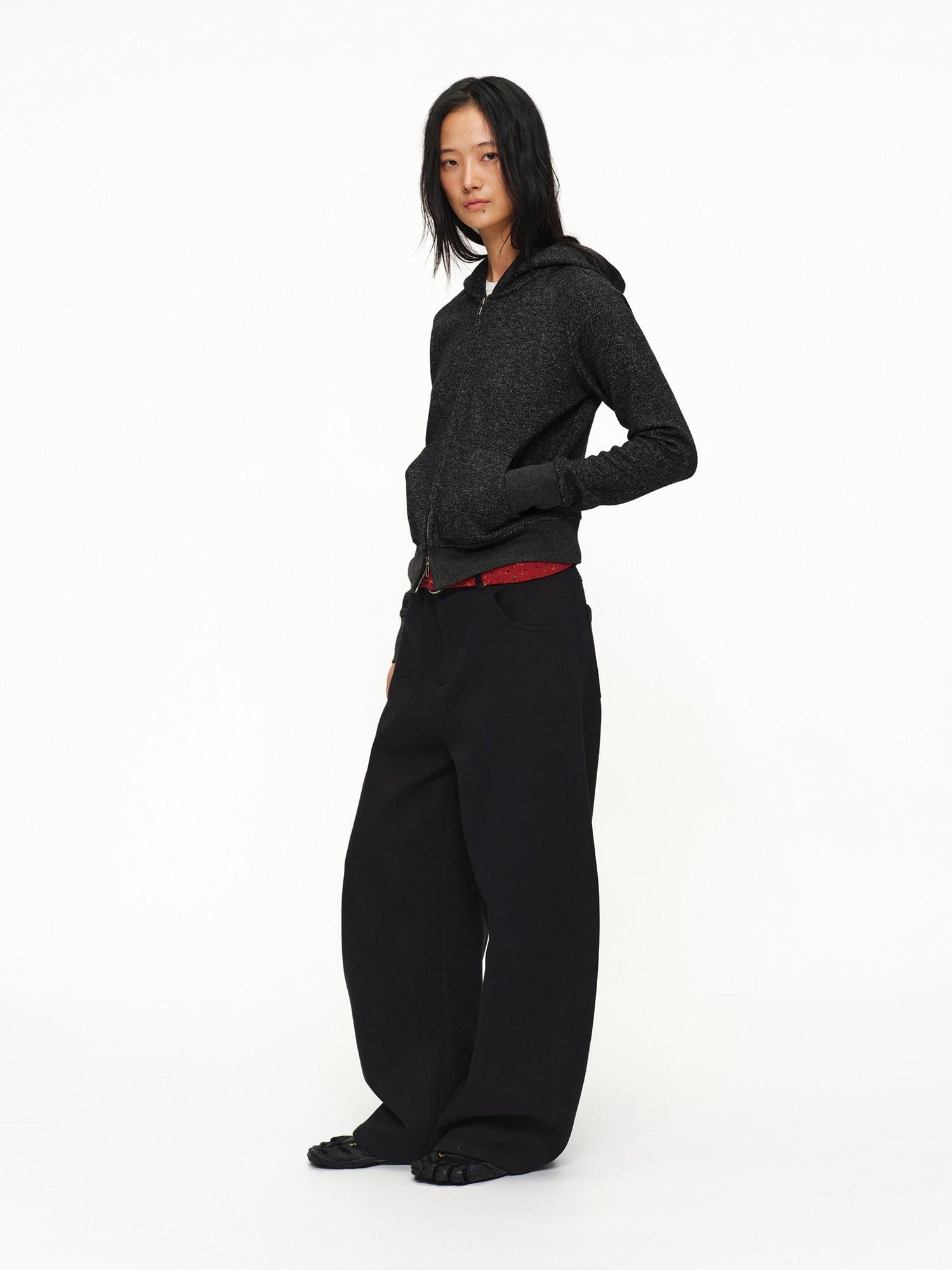 oinimi Shape Retaining Wide Leg Knit Cotton Zip Fly Unisex Work Black Navy Pants