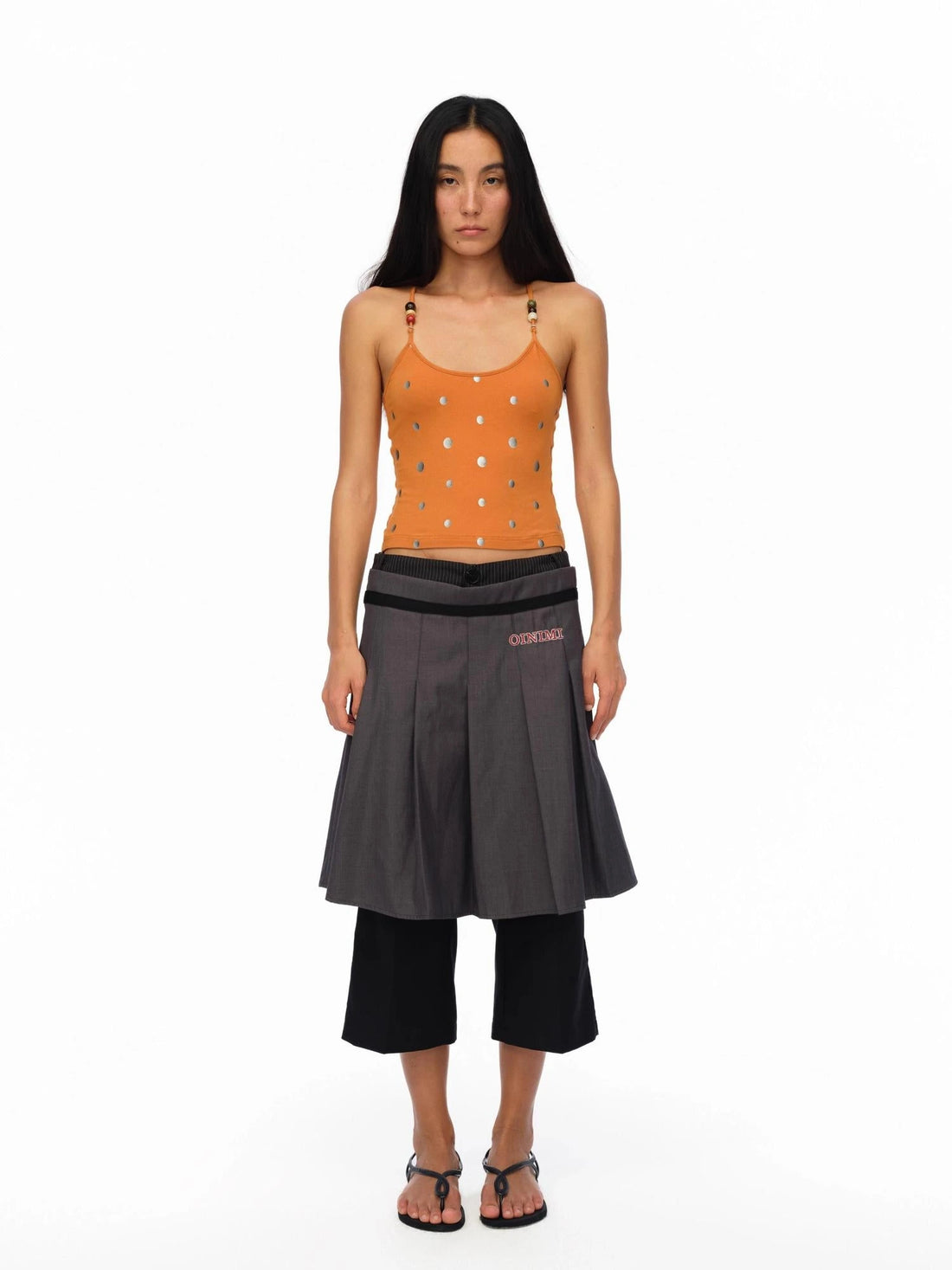 Silver Gradient Dot Orange Beaded Strappy Tank Top