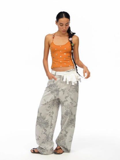 oinimi Silver Gradient Dot Orange Beaded Strappy Tank Top