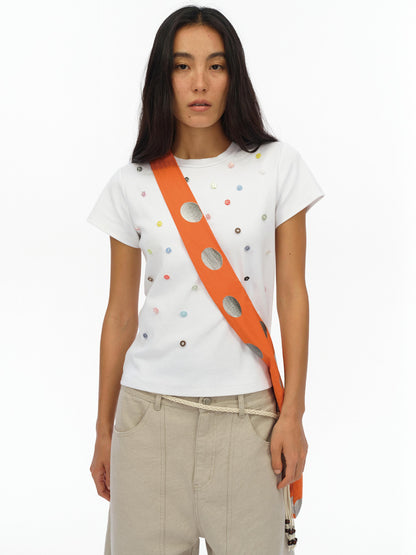 oinimi Silver Gradient Dot Pattern Orange Crossbody Bag
