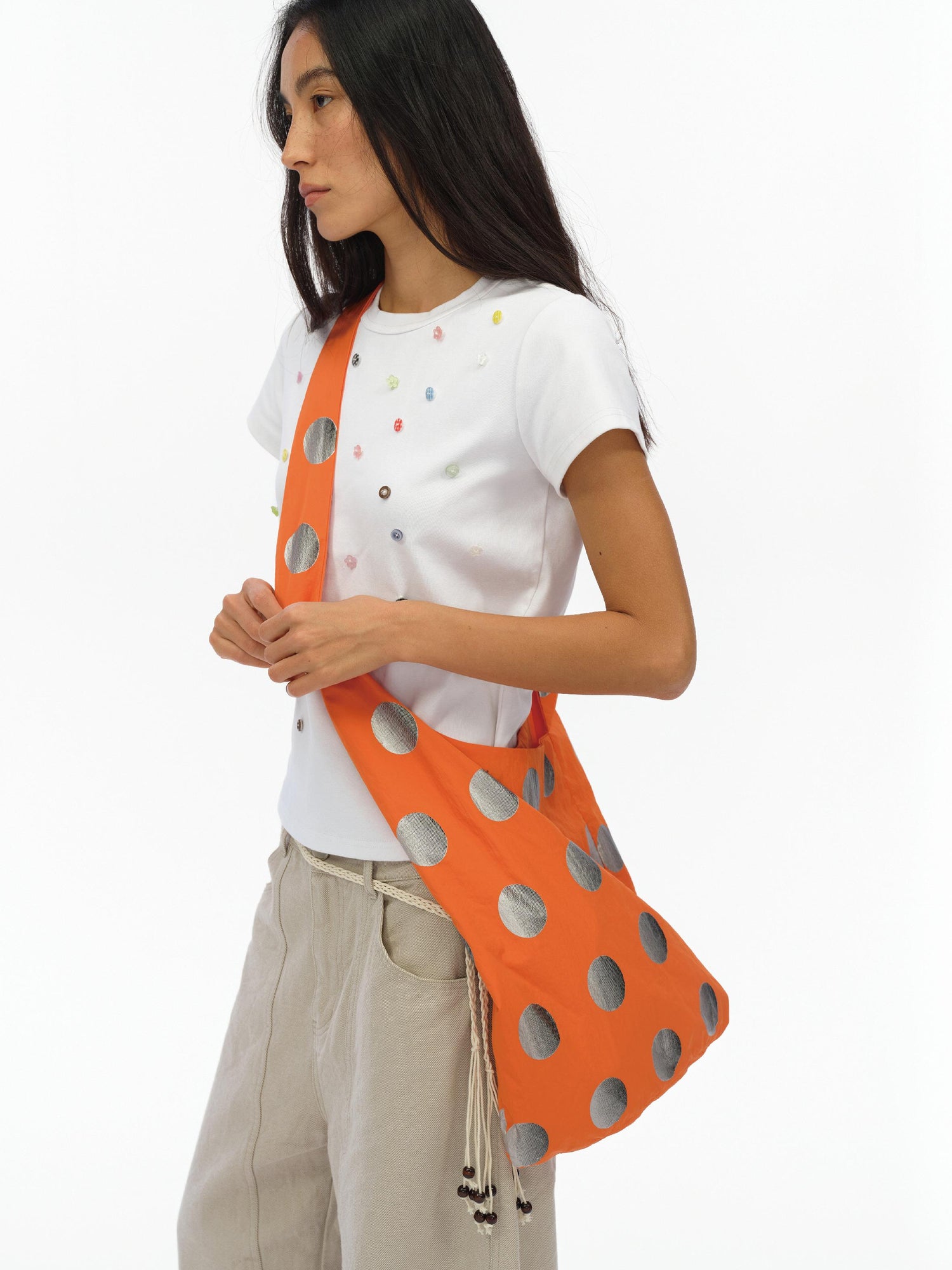 oinimi Silver Gradient Dot Pattern Orange Crossbody Bag