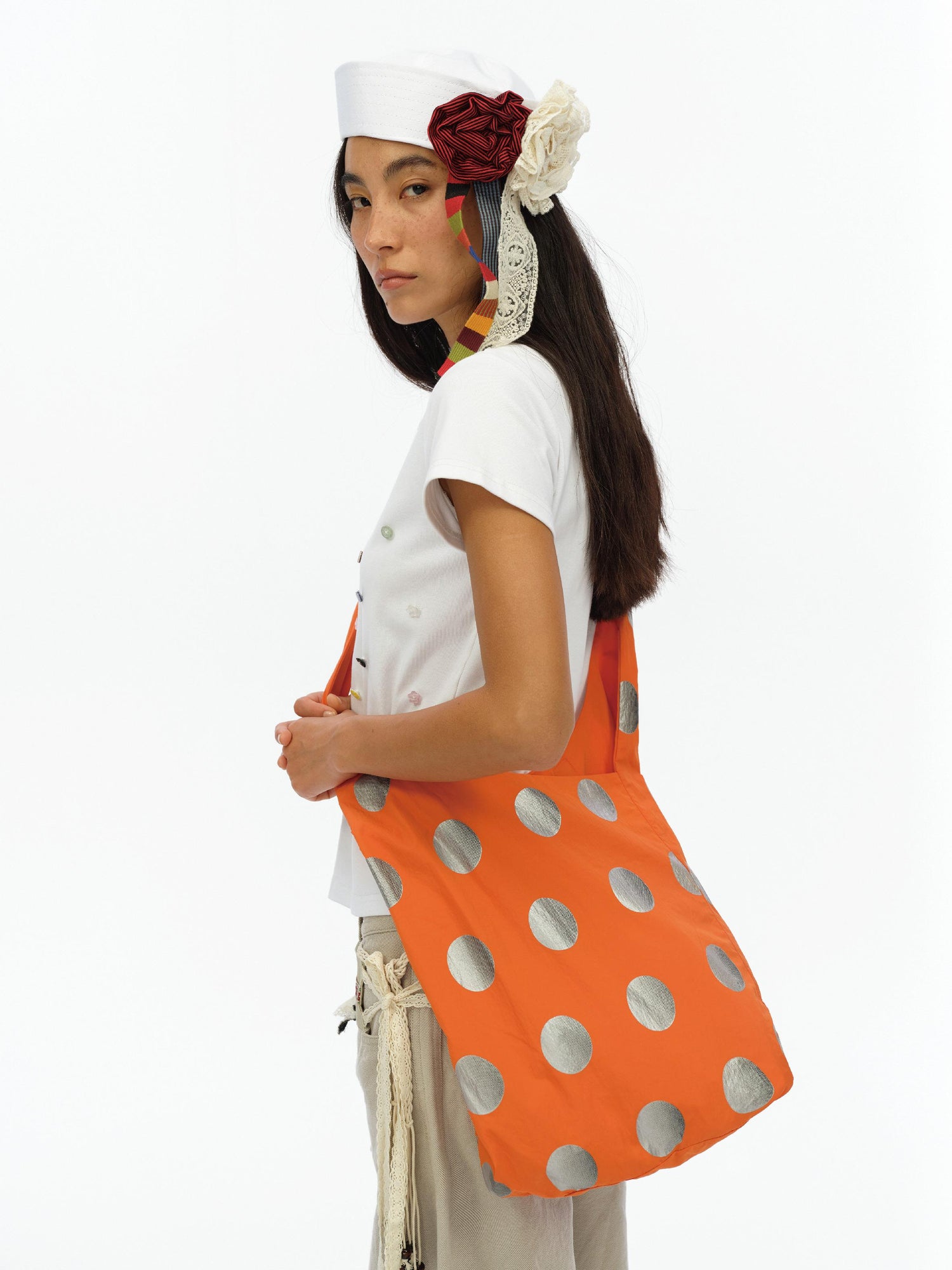 oinimi Silver Gradient Dot Pattern Orange Crossbody Bag