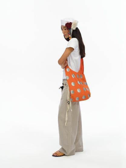 oinimi Silver Gradient Dot Pattern Orange Crossbody Bag