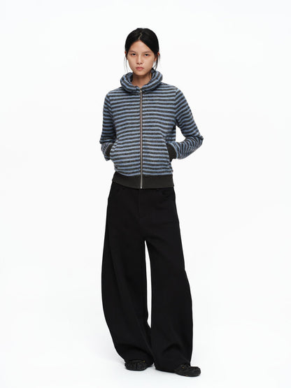 oinimi Slim Striped Zip Hooded Cardigan Minimal Commuter Unisex Hoodies
