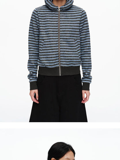 oinimi Slim Striped Zip Hooded Cardigan Minimal Commuter Unisex Hoodies