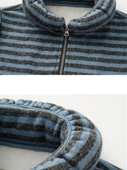 oinimi Slim Striped Zip Hooded Cardigan Minimal Commuter Unisex Hoodies