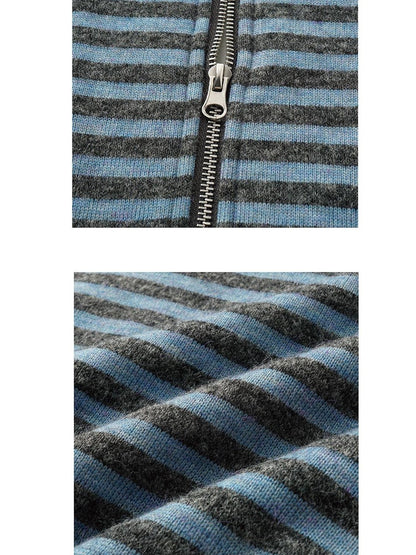 oinimi Slim Striped Zip Hooded Cardigan Minimal Commuter Unisex Hoodies