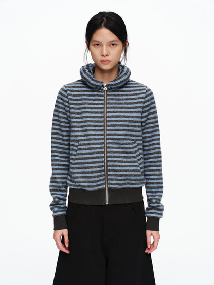oinimi Slim Striped Zip Hooded Cardigan Minimal Commuter Unisex Hoodies