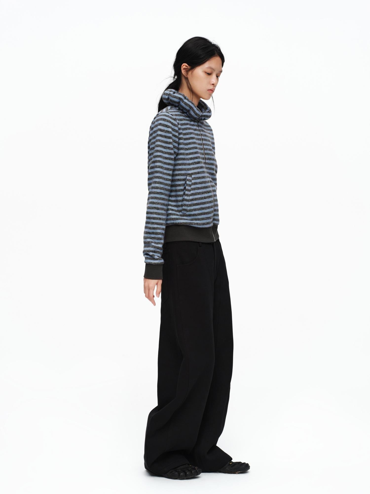 oinimi Slim Striped Zip Hooded Cardigan Minimal Commuter Unisex Hoodies
