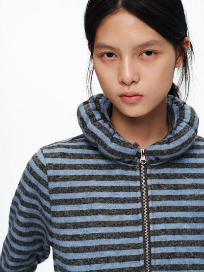 oinimi Slim Striped Zip Hooded Cardigan Minimal Commuter Unisex Hoodies