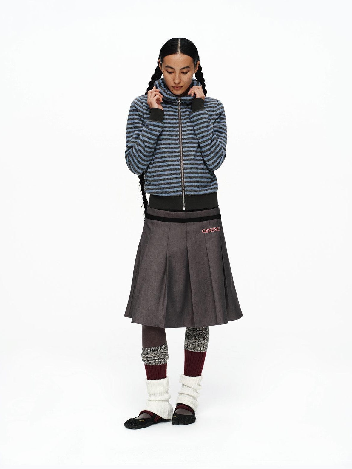 oinimi Slim Striped Zip Hooded Cardigan Minimal Commuter Unisex Hoodies