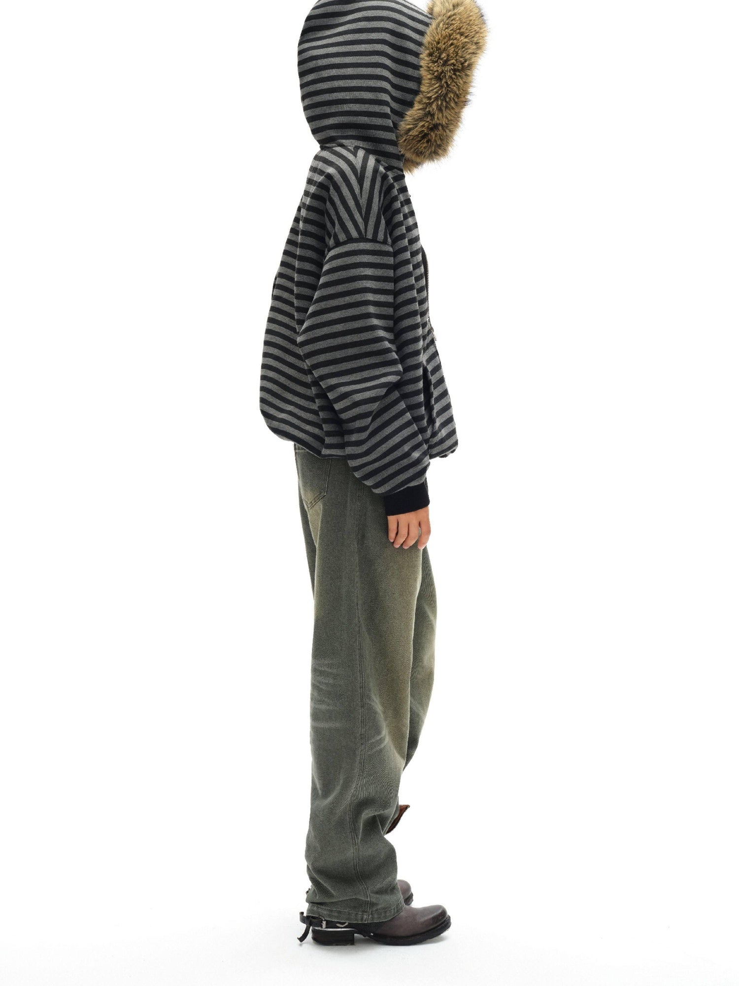 oinimi Soft Polyester Viscose Blend Hooded Street Loose Fit Unisex Striped Hoodies