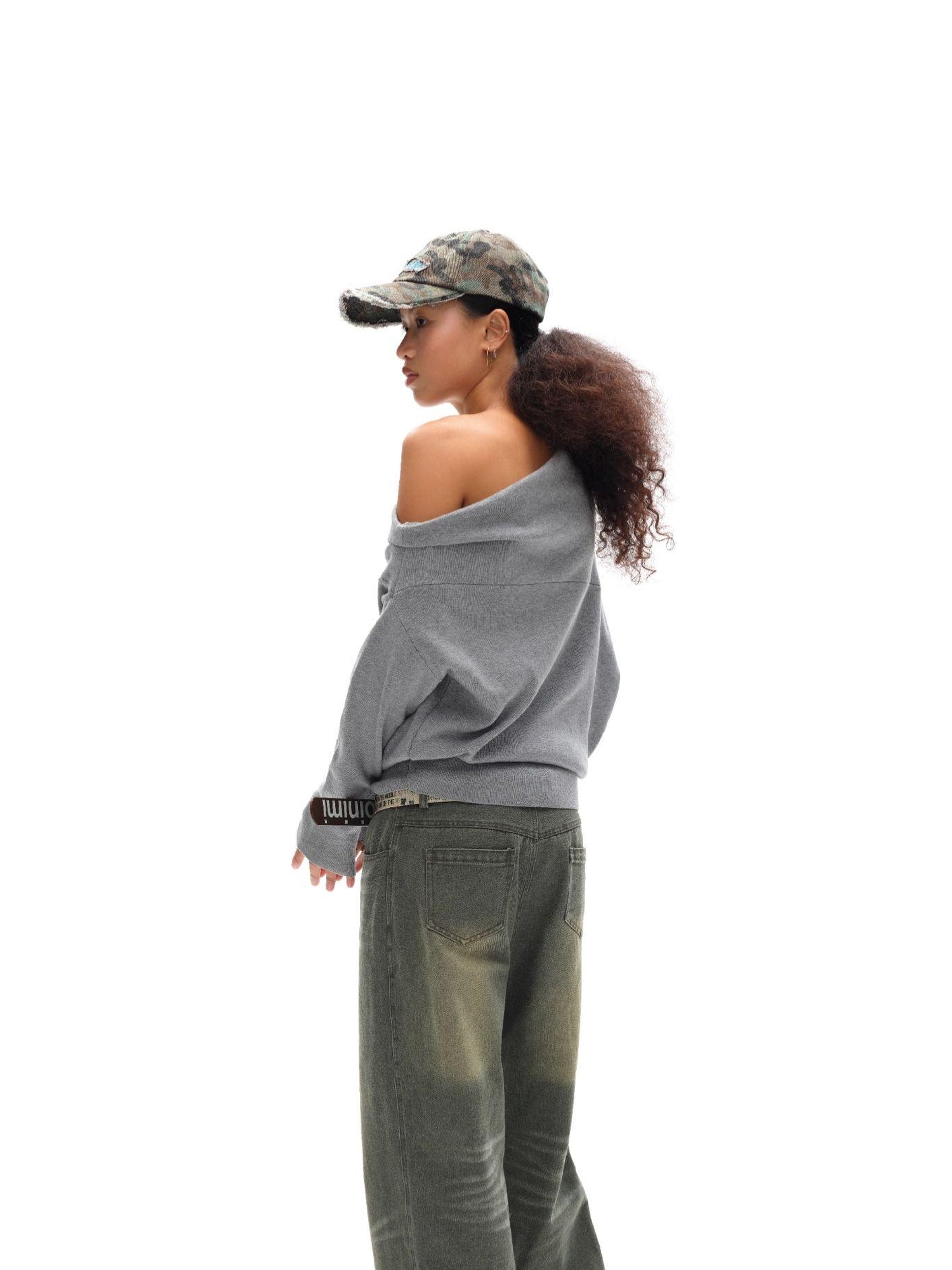 oinimi Soft Sculpted Draped Asymmetrical Knit Sweater