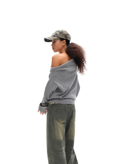 oinimi Soft Sculpted Draped Asymmetrical Knit Sweater