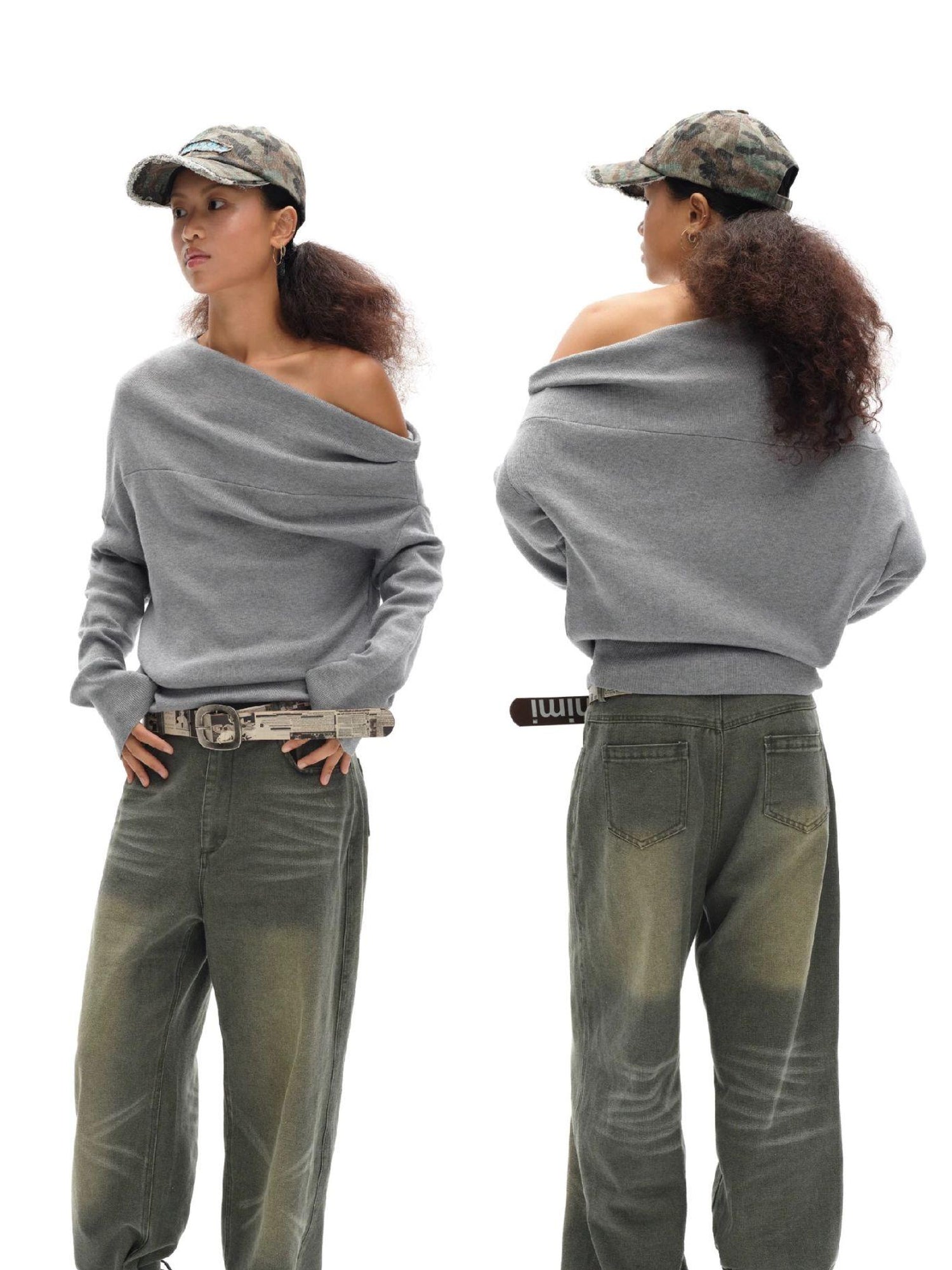 oinimi Soft Sculpted Draped Asymmetrical Knit Sweater